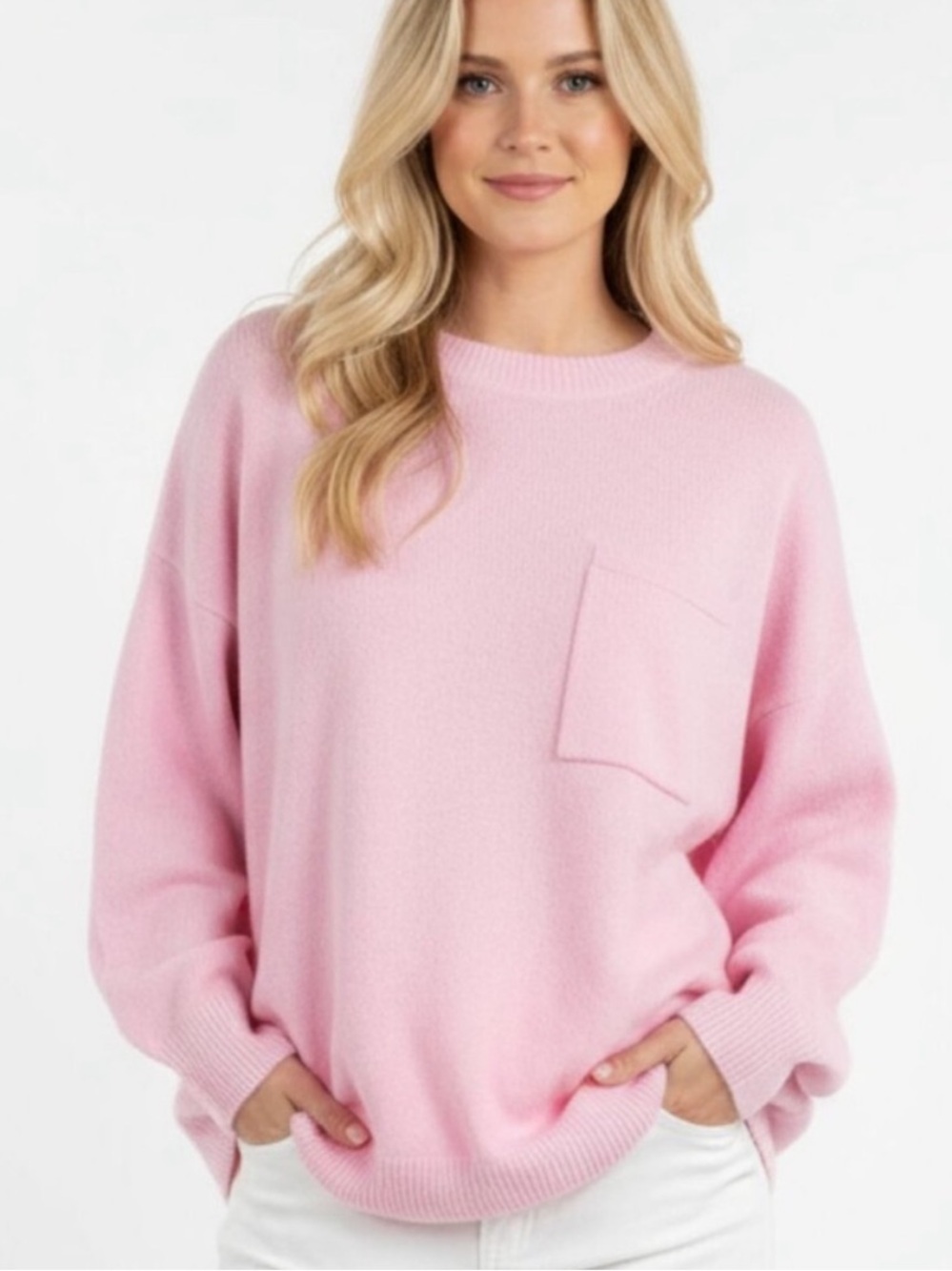 Banana Republic Cashmere Relaxed Pullover Sweater Pink Pocket M
